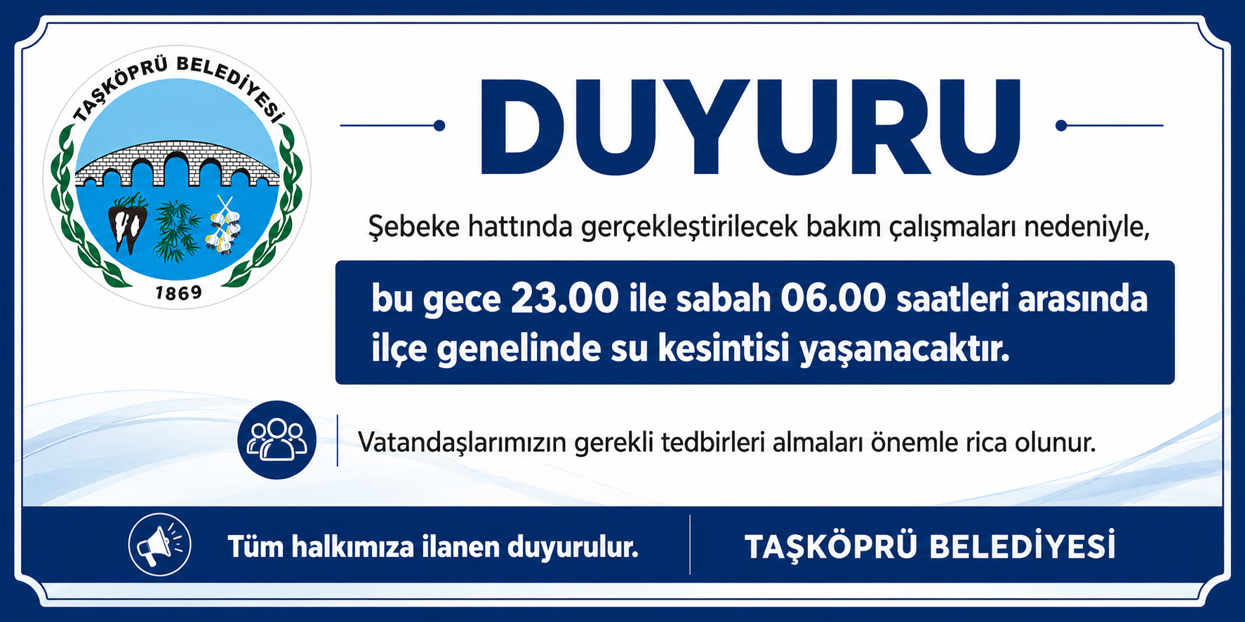 SU KESİNTİSİ DUYURUSU